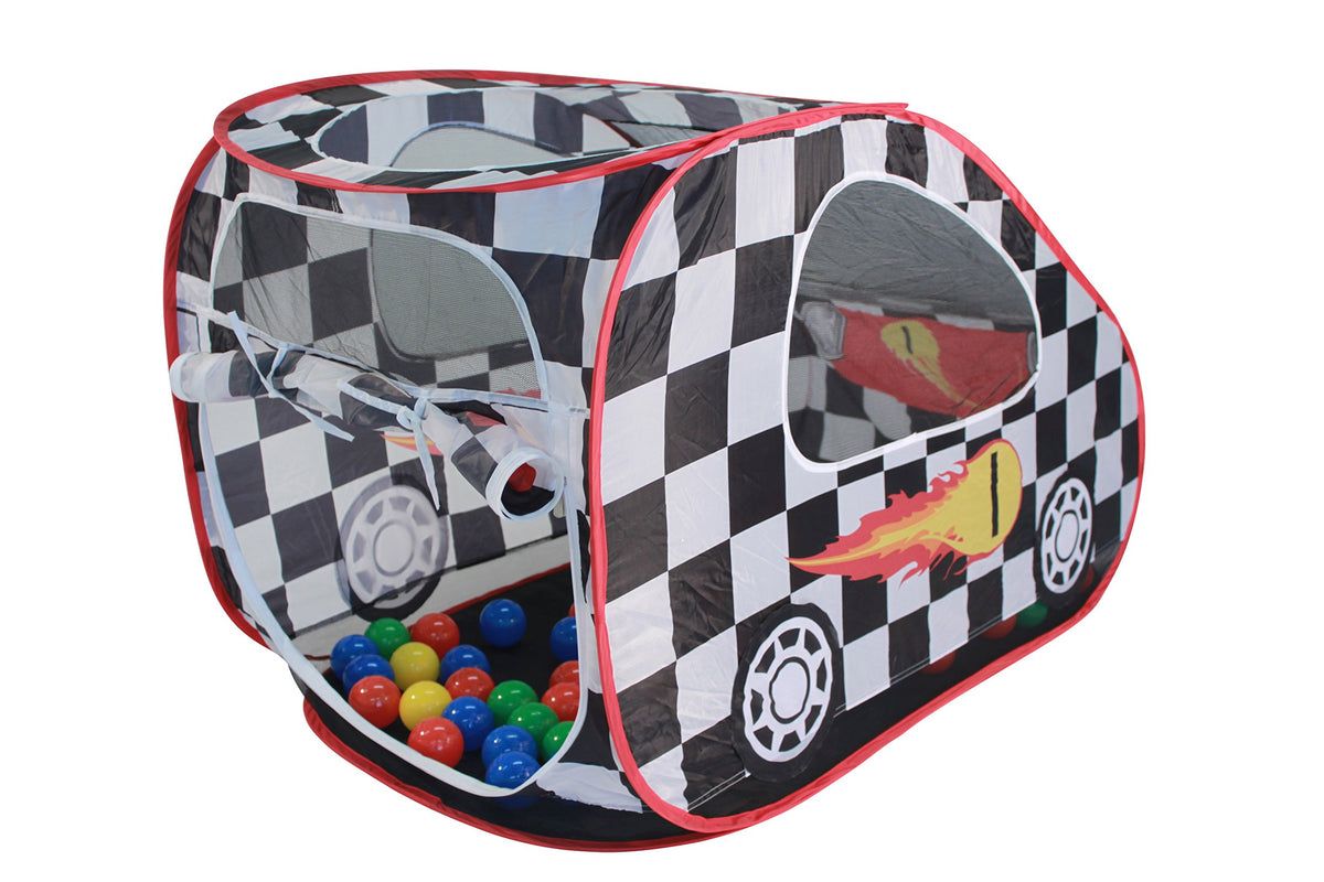 Racing Car Play Tent with 100 Balls – Pop-Up Indoor & Outdoor Play Tent