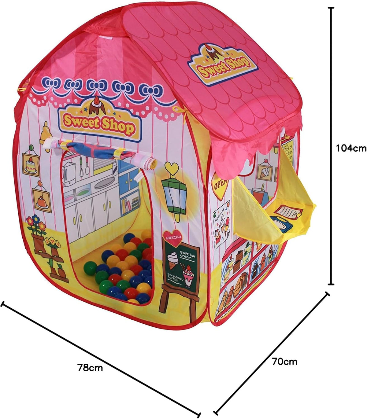 Sweet Shop Play Tent with 100 Balls – Pop-Up Indoor & Outdoor Play Tent